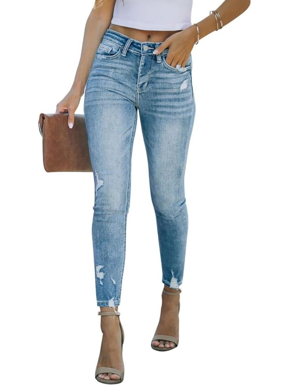 Distressed Ripped Skinny Jeans for Women | Stretchy Denim Pants | Casual Chic